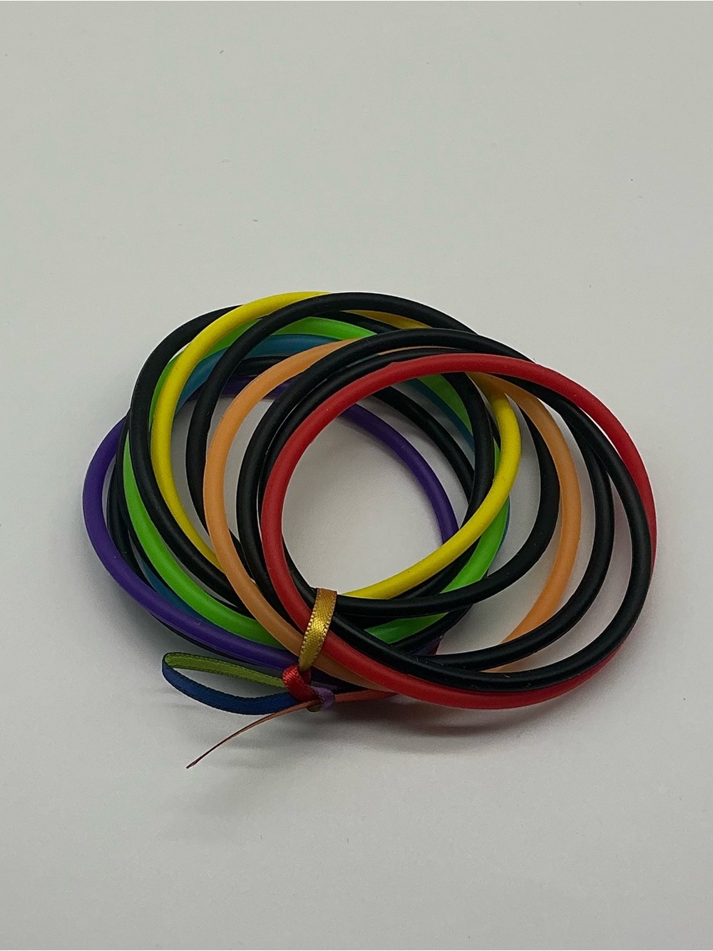 Set of 12 Black and Rainbow Colored Jelly Bracelets